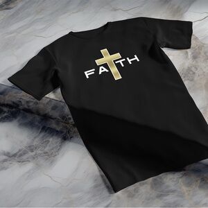 Men’s Shirt Faith Jesus Gold Cross Christian T-Shirt